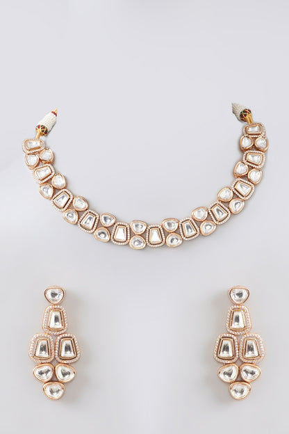 Gold Finish Kundan Polki Choker Necklace Set