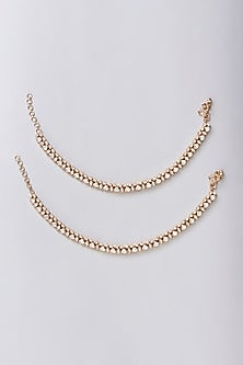 Gold Finish Kundan Polki Anklets (Set Of 2)