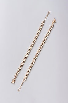 Gold Finish Kundan Polki Anklets (Set Of 2)