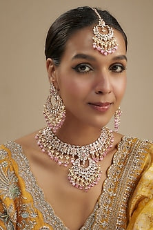 Gold Finish Kundan Polki Necklace Set