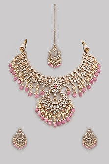 Gold Finish Kundan Polki Necklace Set