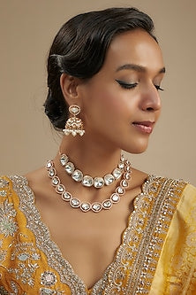 Gold Finish Kundan Polki Necklace Set