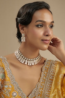 Gold Finish Kundan Polki Necklace Set