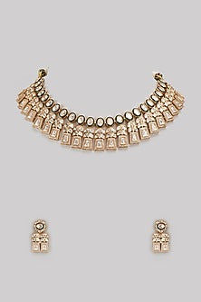 Gold Finish Kundan Polki Necklace Set