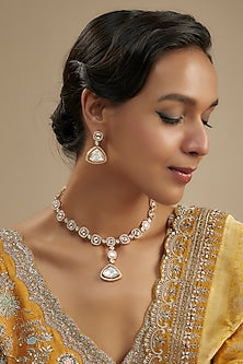 Gold Finish Kundan Polki & Mint Green Stone Pendant Necklace Set
