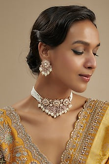 Gold Plated Kundan Polki & Pearl Choker Necklace Set