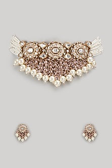 Gold Plated Kundan Polki & Pearl Choker Necklace Set