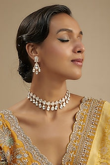 Gold Finish Kundan Polki Necklace Set