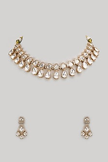 Gold Finish Kundan Polki Necklace Set
