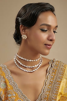 Gold Finish Moissanite Polki Layered Necklace Set