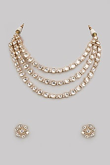 Gold Finish Moissanite Polki Layered Necklace Set