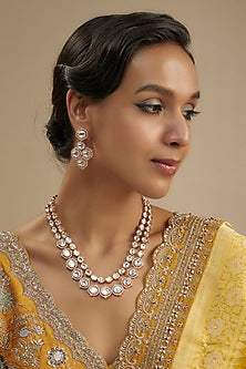 Gold Finish Kundan Polki Layered Necklace Set