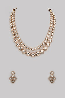 Gold Finish Kundan Polki Layered Necklace Set