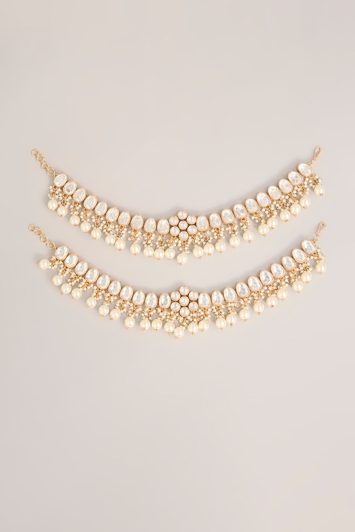 Gold Finish Kundan Polki Anklets (Set Of 2)