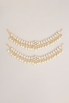 Gold Finish Kundan Polki Anklets (Set Of 2)