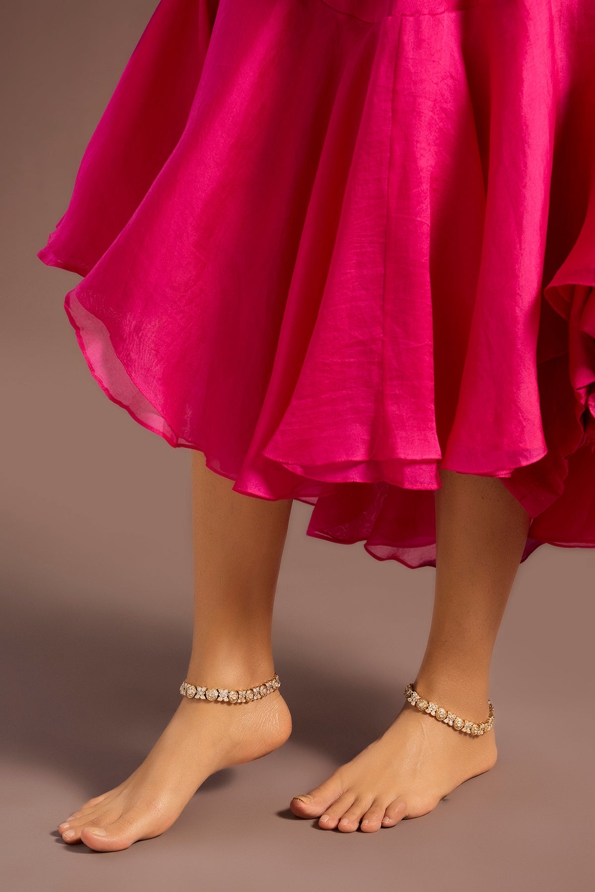 Gold Finish Kundan Polki Anklets (Set Of 2)