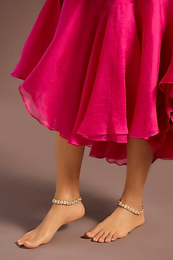 Gold Finish Kundan Polki Anklets (Set Of 2)