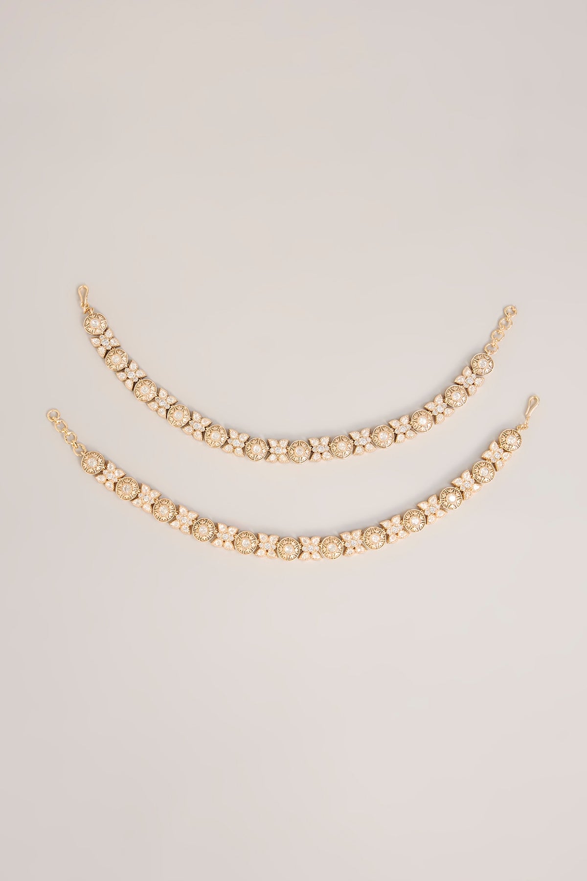 Gold Finish Kundan Polki Anklets (Set Of 2)