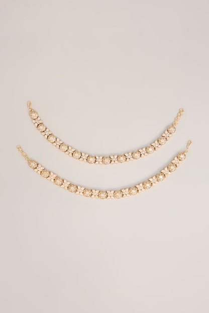 Gold Finish Kundan Polki Anklets (Set Of 2)