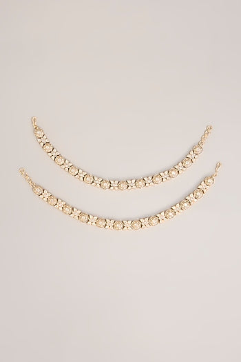 Gold Finish Kundan Polki Anklets (Set Of 2)