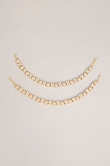 Gold Finish Kundan Polki Anklets (Set Of 2)