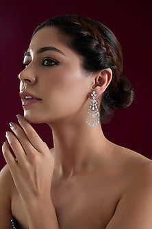 White Finish Diamond Dangler Earrings