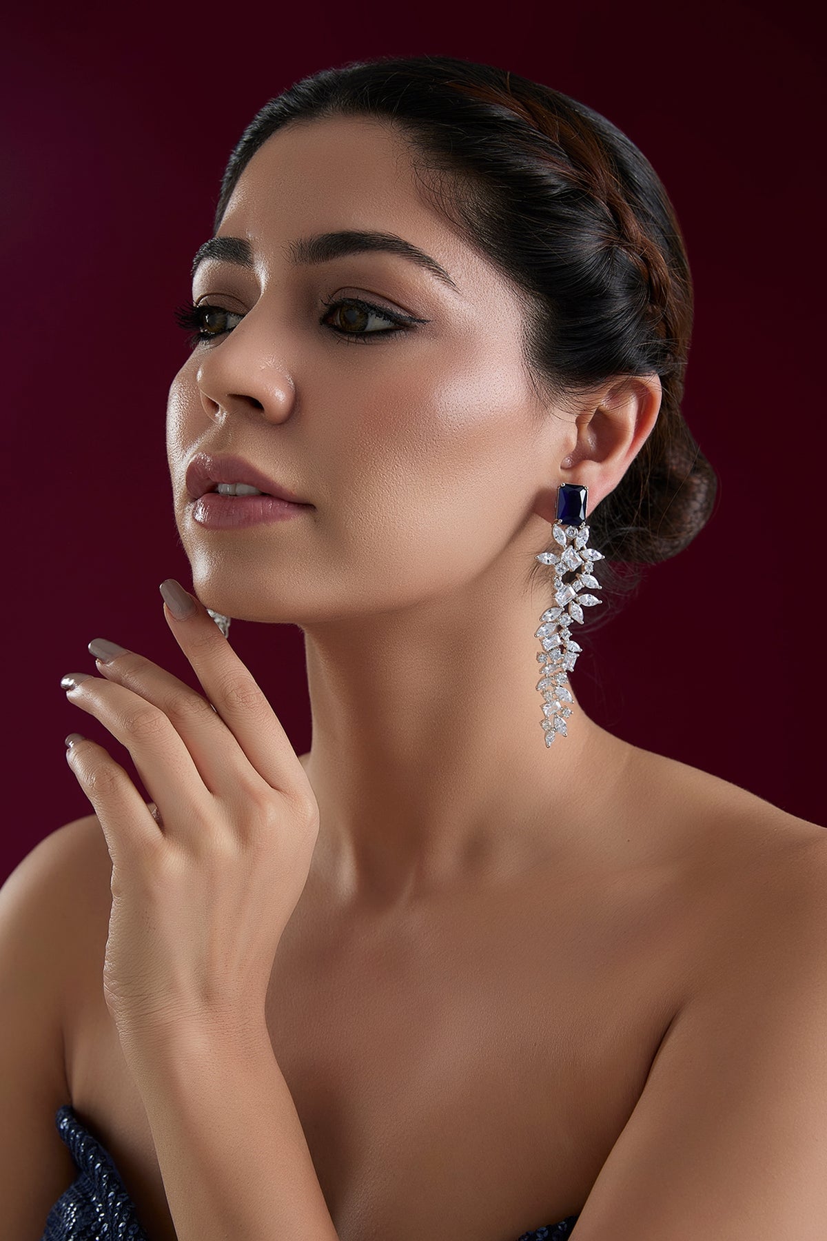 White Finish Diamond Dangler Earrings