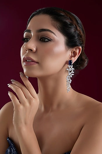 White Finish Diamond Dangler Earrings