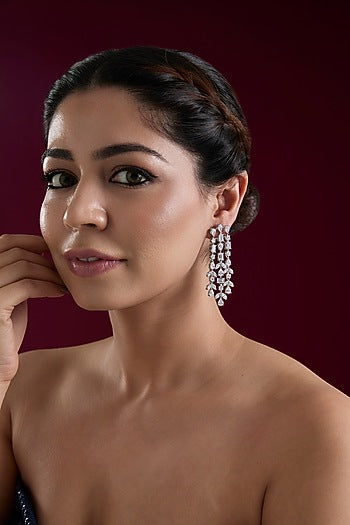 White Finish Diamond Dangler Earrings