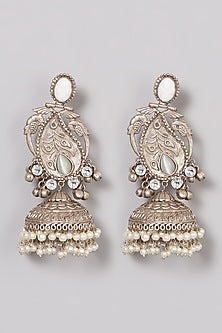 Oxidised Finish Kundan Polki & Pearl Jhumka Earrings