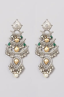 Oxidised Finish Kundan Polki & Pearl Dangler Earrings