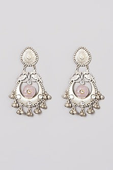 Oxidised Finish Green Kundan Polki & Pearl Dangler Earrings