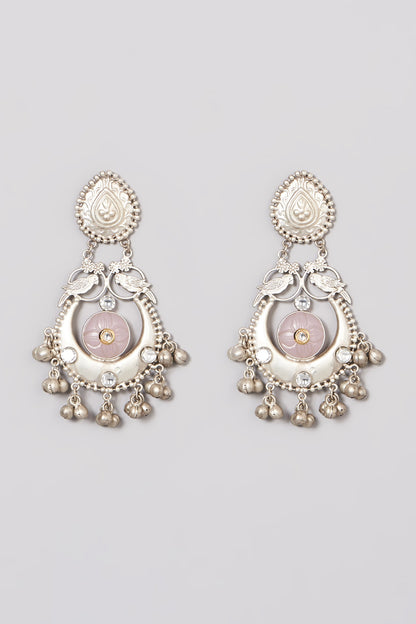 Oxidised Finish Green Kundan Polki & Pearl Dangler Earrings