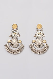 Oxidised Finish Kundan Polki & Pearl Dangler Earrings