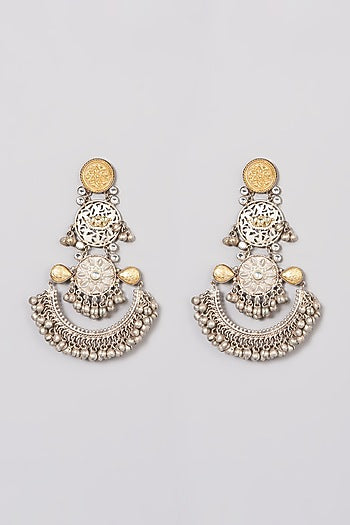 Oxidised Finish Kundan Polki & Pearl Dangler Earrings