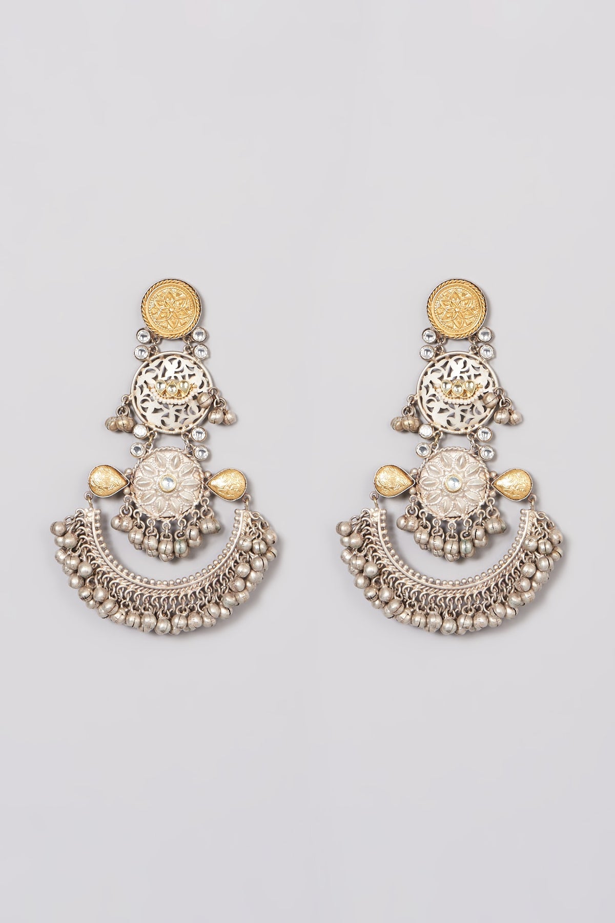 Oxidised Finish Kundan Polki & Pearl Dangler Earrings