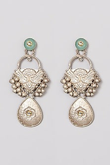 Oxidised Finish Mint Green Kundan Polki Dangler Earrings