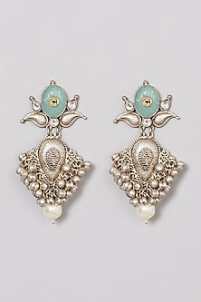 Oxidised Finish Mint Green Kundan Polki Dangler Earrings