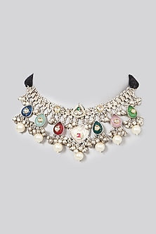 Oxidised Finish Kundan Polki & Natural Stone Choker Necklace