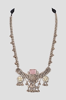 Oxidised Finish Kundan Polki & Natural Stone Long Necklace