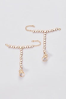 Gold Finish Kundan Polki Hathphool (Set of 2)