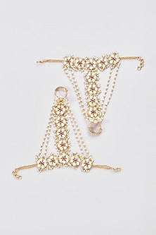 Gold Finish Kundan Polki Hathphool (Set of 2)