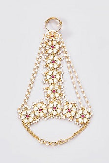 Gold Finish Kundan Polki Hathphool (Set of 2)