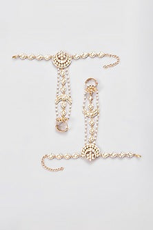 Gold Finish Kundan Polki Hathphool (Set of 2)