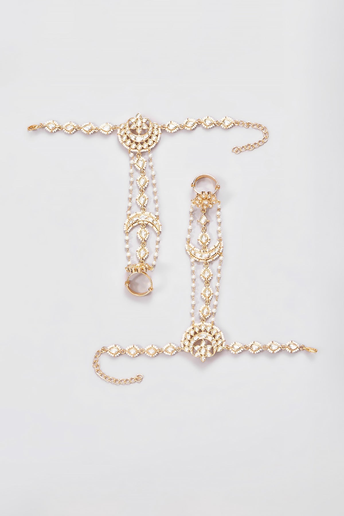 Gold Finish Kundan Polki Hathphool (Set of 2)