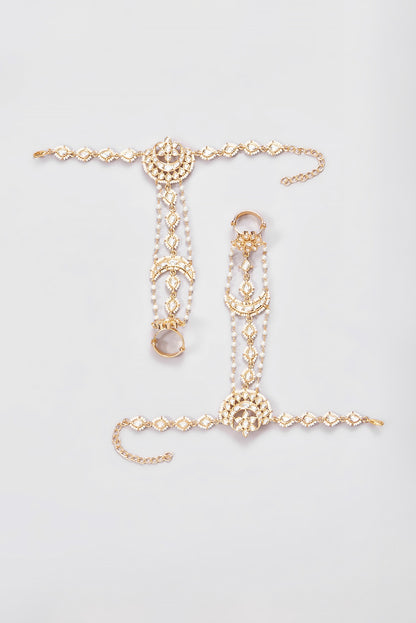 Gold Finish Kundan Polki Hathphool (Set of 2)