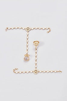 Gold Finish Kundan Polki Hathphool (Set of 2)