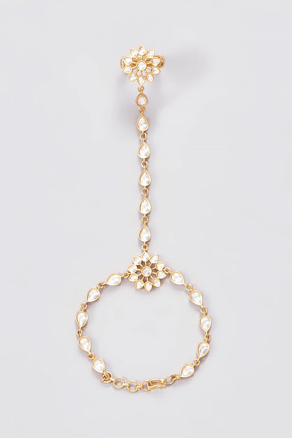 Gold Finish Kundan Polki Hathphool (Set of 2)
