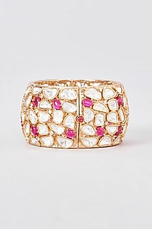 Gold Finish Kundan Polki & Ruby Kada