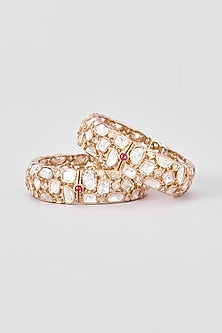 Gold Finish Kundan Polki Kadas (Set of 2)